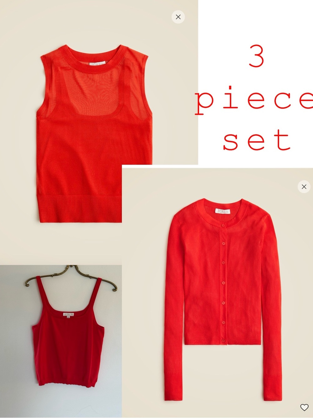 Bright red J. Crew cardigan and shell set